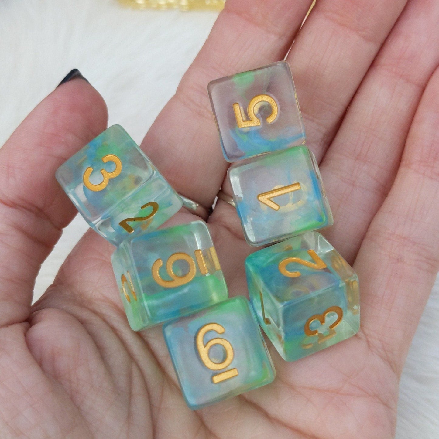 Water Serpent D6 Set – 6-Piece Blue Aquatic Serpent DnD Dice Dice Sets & Games Fennek and Finch