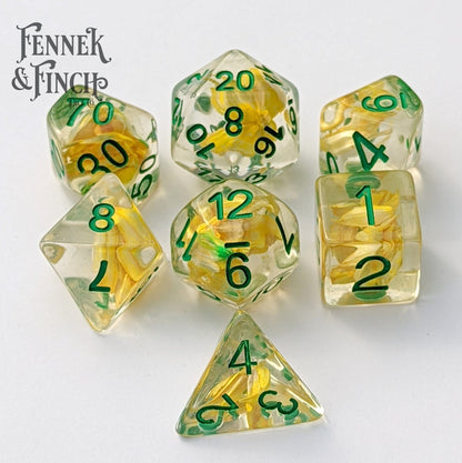 Wheat Dice Set Green Font – 7-Piece Real Wheat Grain Harvest DnD Dice Dice Sets & Games Fennek and Finch