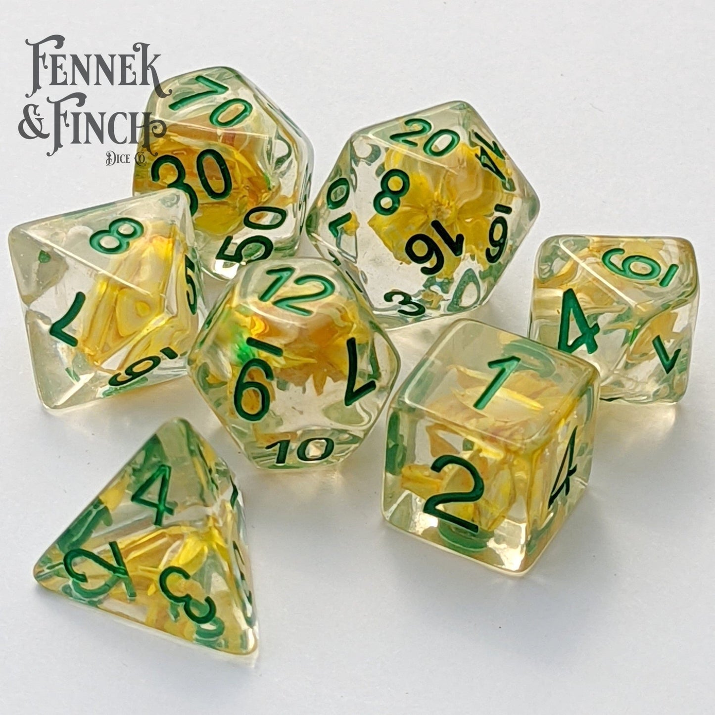 Wheat Dice Set Green Font – 7-Piece Real Wheat Grain Harvest DnD Dice Dice Sets & Games Fennek and Finch