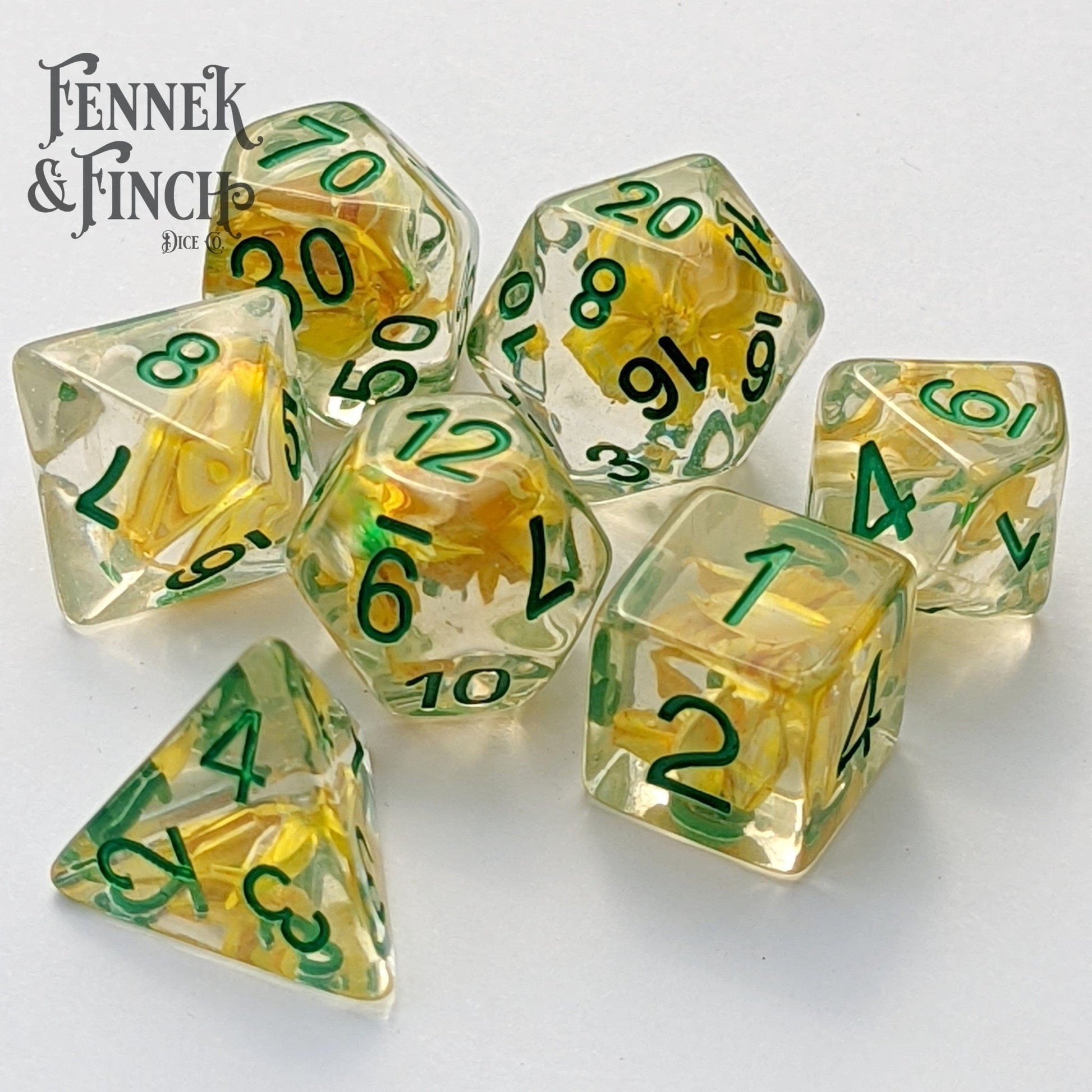 Wheat Dice Set Green Font – 7-Piece Real Wheat Grain Harvest DnD Dice Dice Sets & Games Fennek and Finch