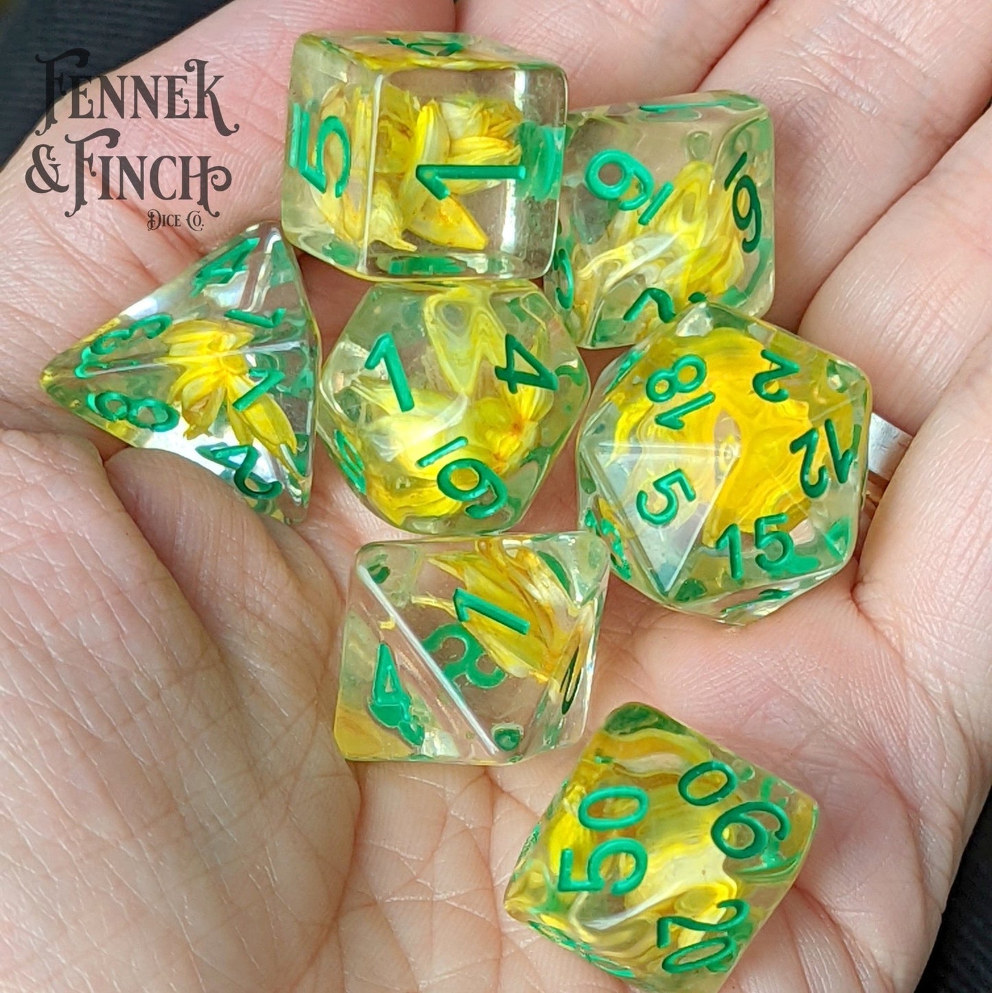 Wheat Dice Set Green Font – 7-Piece Real Wheat Grain Harvest DnD Dice Dice Sets & Games Fennek and Finch