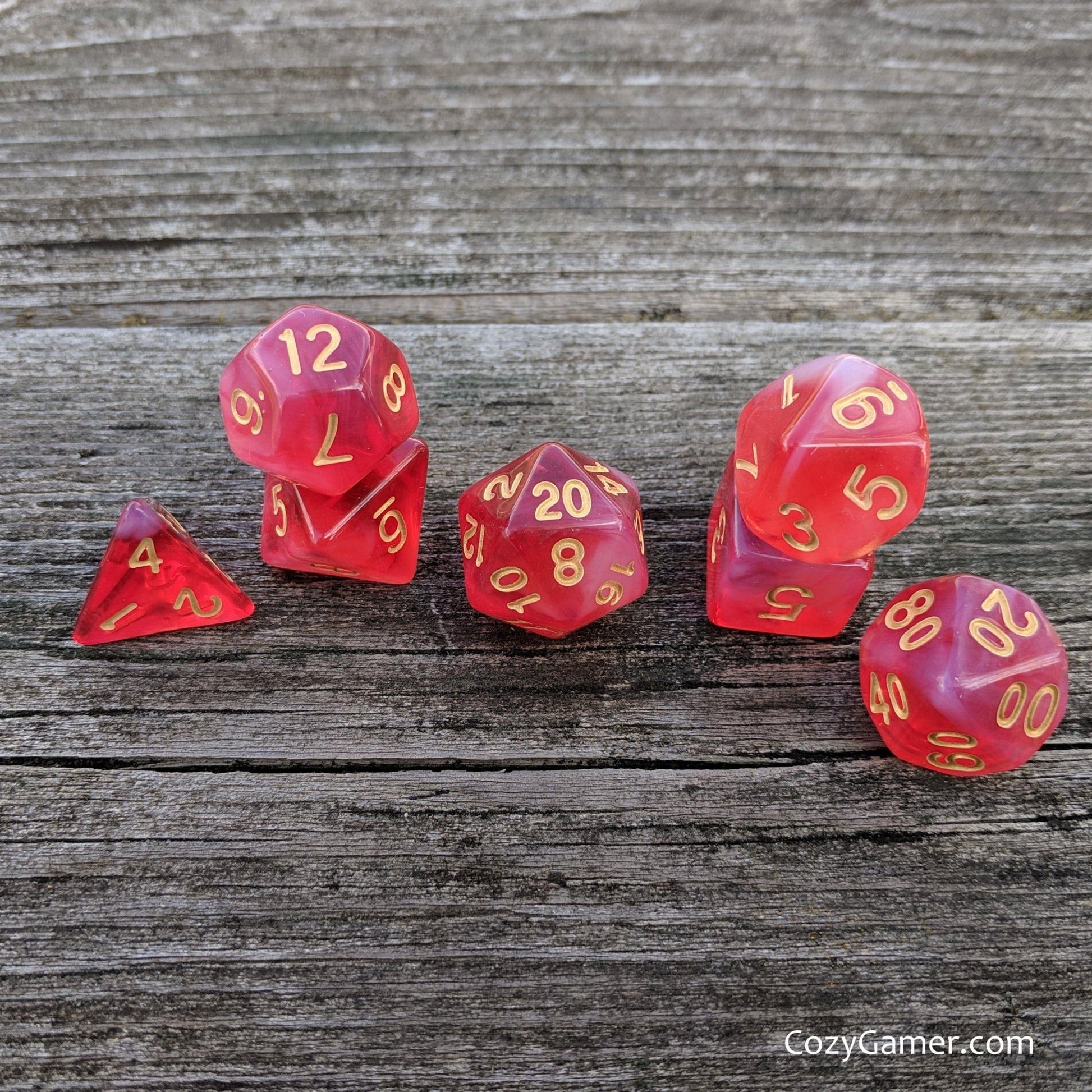 White Blood Cells Dice Set – 7-Piece Red White Semi-Translucent Acrylic DnD Dice sets Fennek and Finch