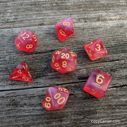 White Blood Cells Dice Set – 7-Piece Red White Semi-Translucent Acrylic DnD Dice sets Fennek and Finch