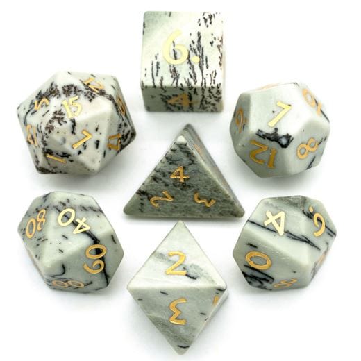 White Jasper Dice Set. Semi Precious Gemstone 7 Piece TTRPG Dice - CozyGamer