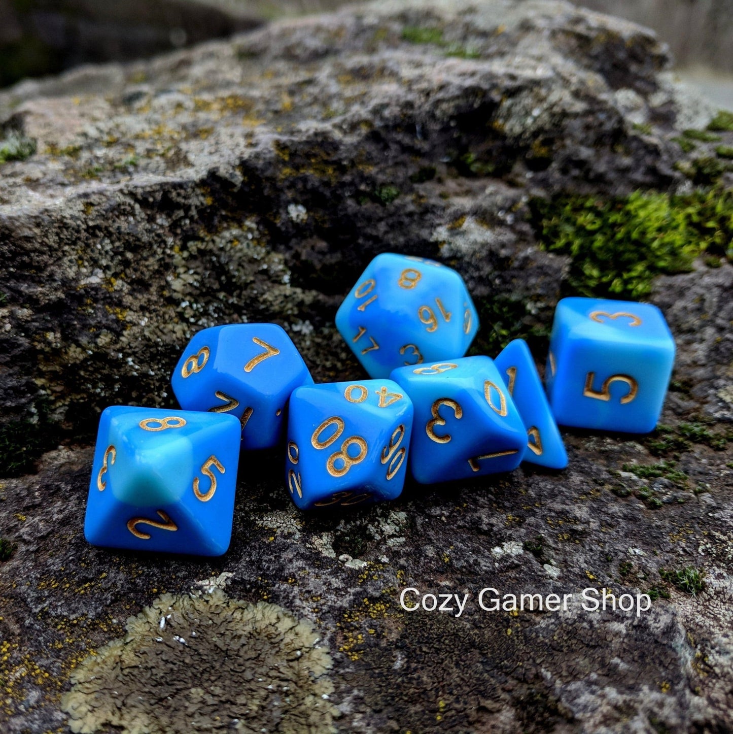 Wizard's Robes Dice Set – 7-Piece Blue Marbled Acrylic DnD Dice for Wizards Dice sets Fennek and Finch