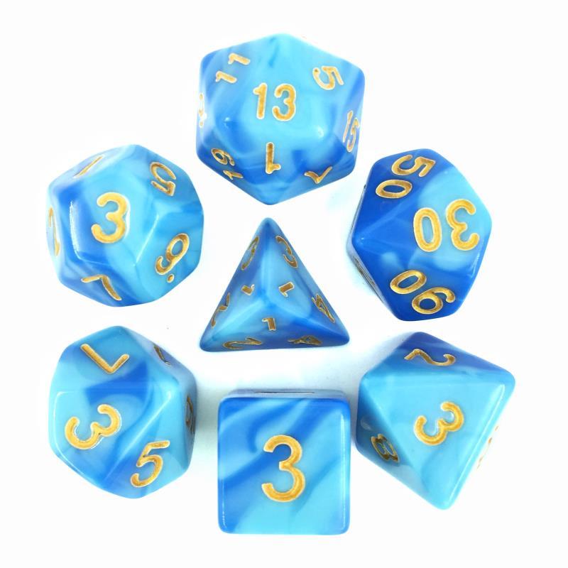 Wizard's Robes Dice Set – 7-Piece Blue Marbled Acrylic DnD Dice for Wizards Dice sets Fennek and Finch