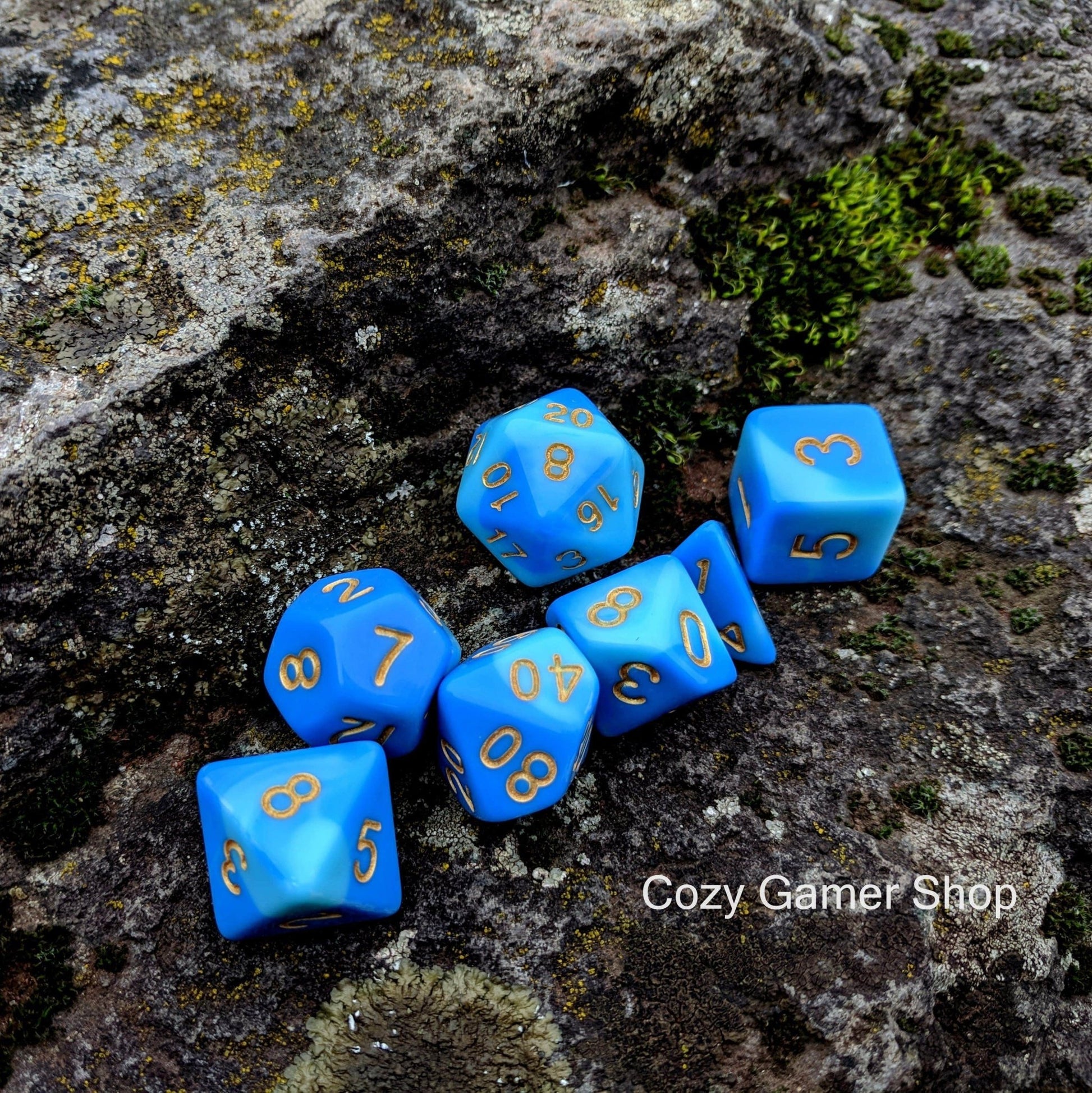 Wizard's Robes Dice Set – 7-Piece Blue Marbled Acrylic DnD Dice for Wizards Dice sets Fennek and Finch