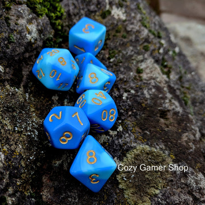 Wizard's Robes Dice Set – 7-Piece Blue Marbled Acrylic DnD Dice for Wizards Dice sets Fennek and Finch