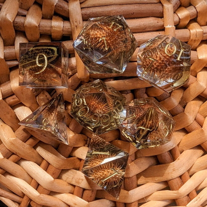 Xanthium Sharp Edge Dice Set – 7 - Piece Cocklebur Feather DnD Dice | Fennek & Finch - Fennek and Finch