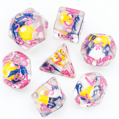 Yellow Mushroom and Blue Flower Dice Set – 7-Piece Botanical DnD Dice Dice Sets & Games Fennek and Finch