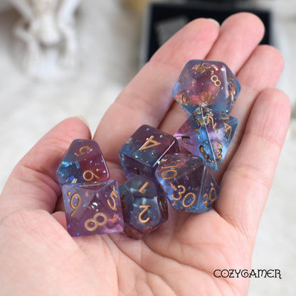 Zephyr Wine Dice Set. Clear Resin with Gold Foil